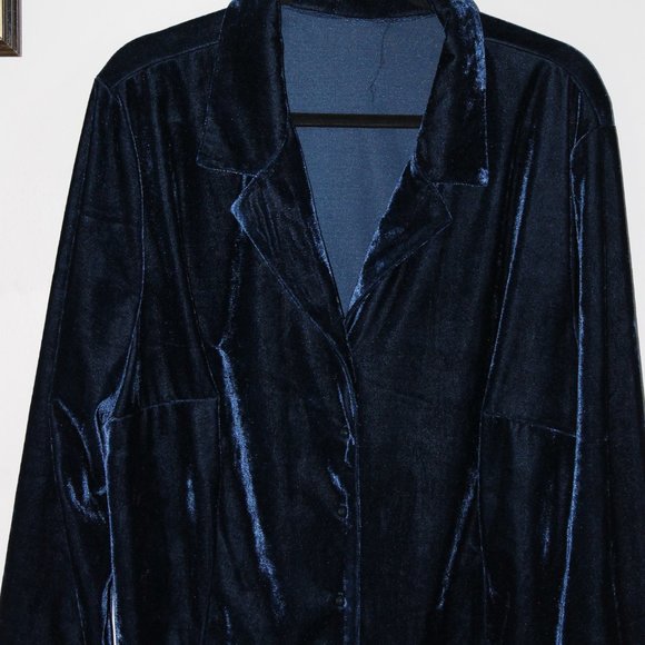 90s Vintage Jessics (Sears) Navy Velour Blazer XXL - Picture 5 of 5